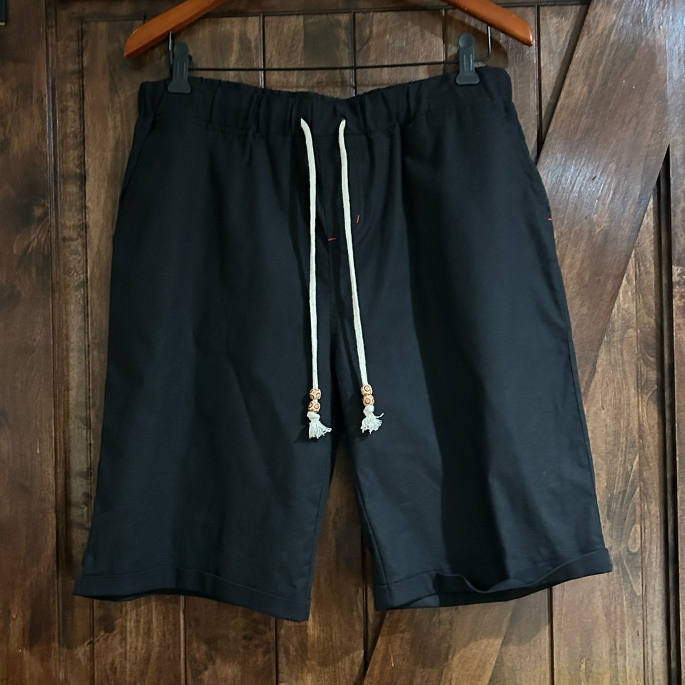 Black Drawstring Linen Shorts